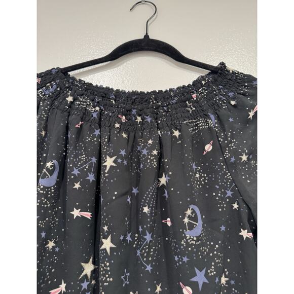 H&M Smocked Space Top Girls Size 14Y Moon Stars Sparkle Long Sleeve Party Blouse - Picture 2 of 9